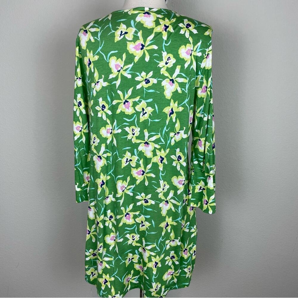 J Jill Green Floral Knit V Neck Long Sleeve  Tunic Medium - Picture 5 of 7